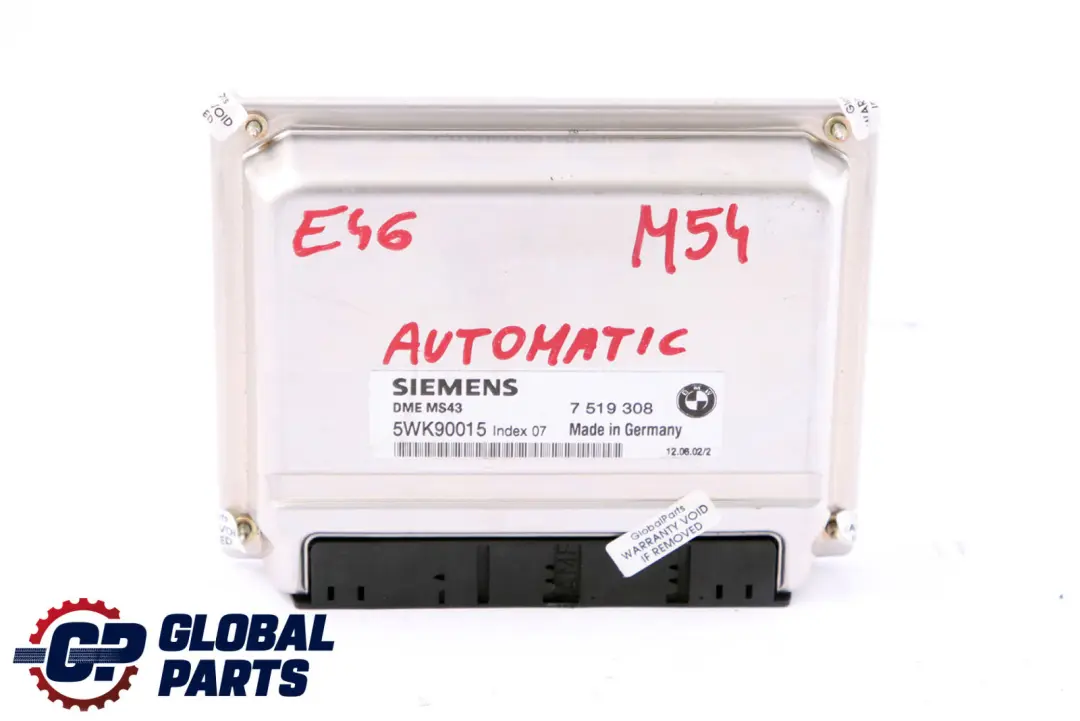 M54 Engine ECU Control Unit DME to BMW 3 5 X5 Series E39 E46 E53 Petrol with Part number 7519308 BMW 3 5 X5 Series E39 E46 E53 Petrol M54 Engine ECU Control Unit DME - SKU 7519308 - Part number 7519308