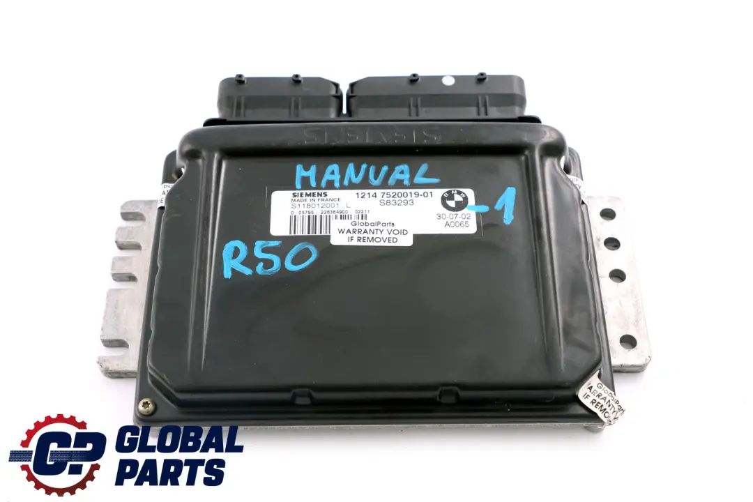 Benzina W10 W11 Centralina Motore DME Manuale per Mini Cooper One R50 con numero di parte 7520019 Mini Cooper One R50 Benzina W10 W11 Centralina Motore DME Manuale - SKU 7520019-1 - Numero di parte 7520019