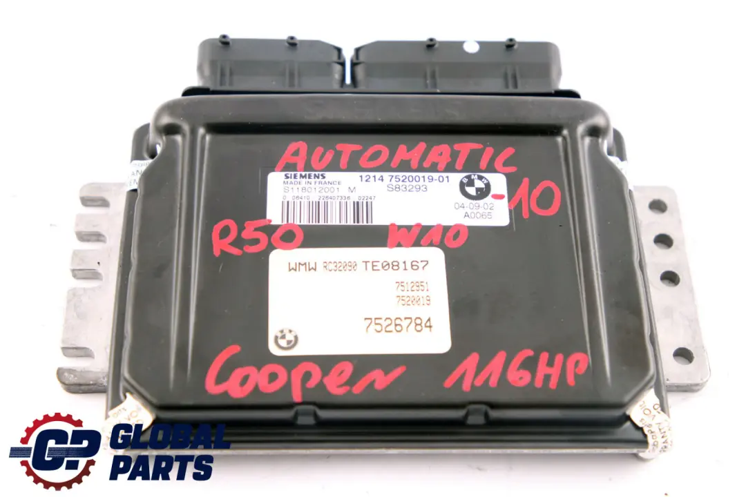 MINI Cooper R50 W10 116HP Engine ECU Kit DME + EWS3 + Key Automatic - SKU 7520019-10 - Part number 7520019