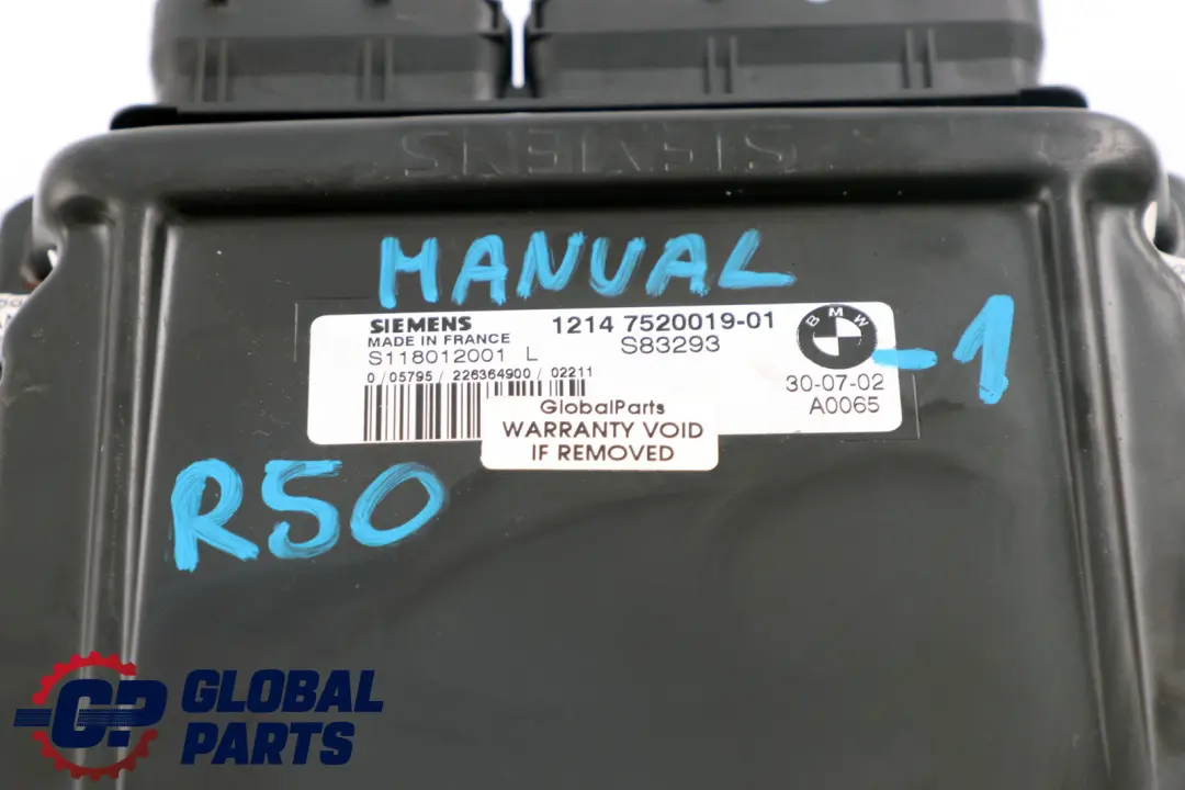 Mini Cooper One R50 Petrol W10 W11 Engine Control Unit DME Manual - SKU 7520019-1 - Part number 7520019