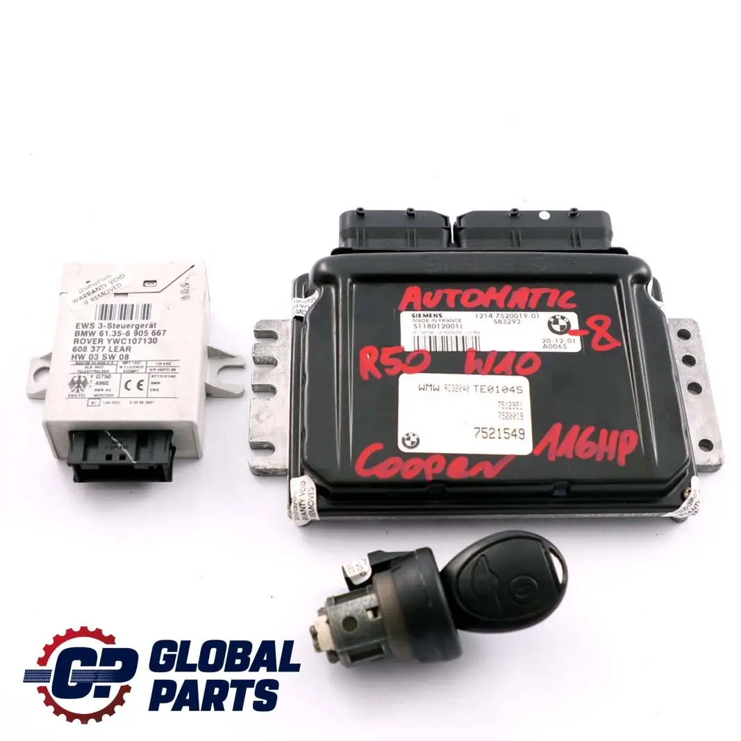 Mini Cooper R50 W10 116HP Engine ECU Kit DME 7520019  + EWS 3 + Key Automatic