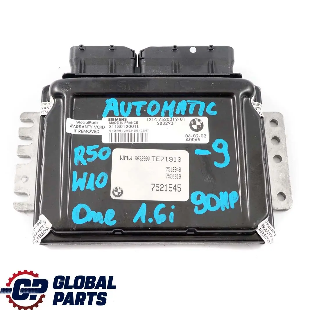 Mini One R50 1.6i W10 90PS Commande Ews + Cle Automatiquement - SKU 7520019-9 - Numéro de pièce 7520019
