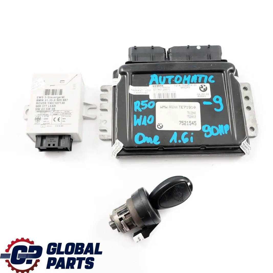 Mini One 1.6i R50 W10 90HP Engine ECU Kit DME + EWS + Key Automatic - SKU 7520019-9 - Part number 7520019