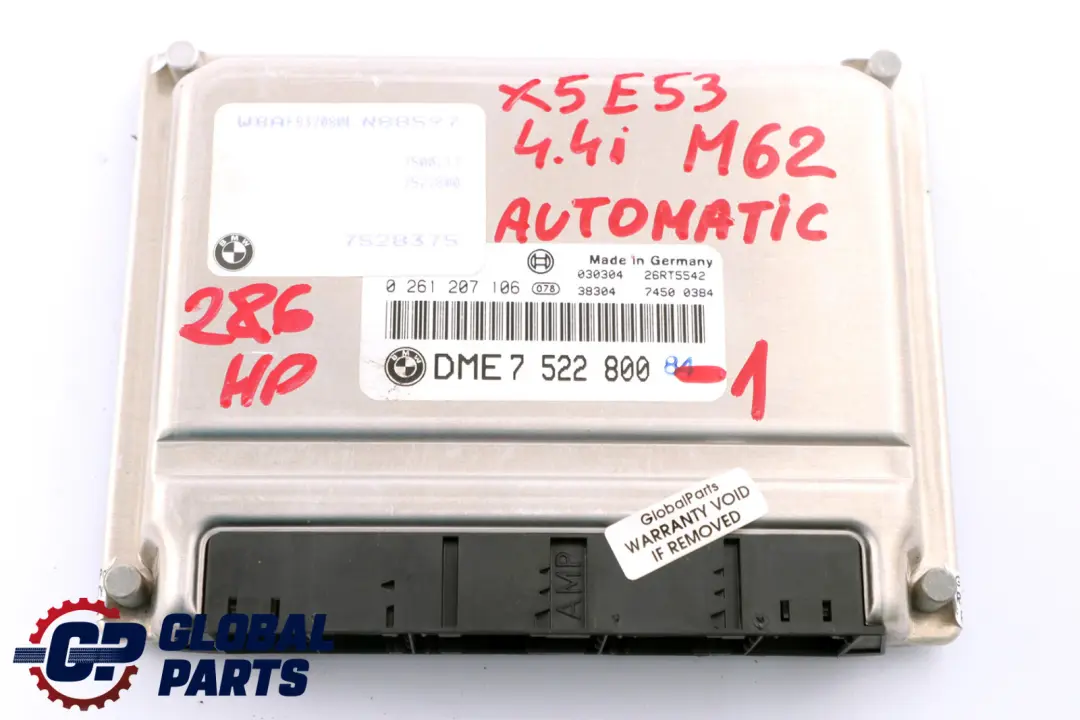 BMW X5 er E53 4.4i M62 286PS ECU Steuergerät DME + EWS3 + Schlüssel - SKU 7522800-1 - Teilenummer 7522800