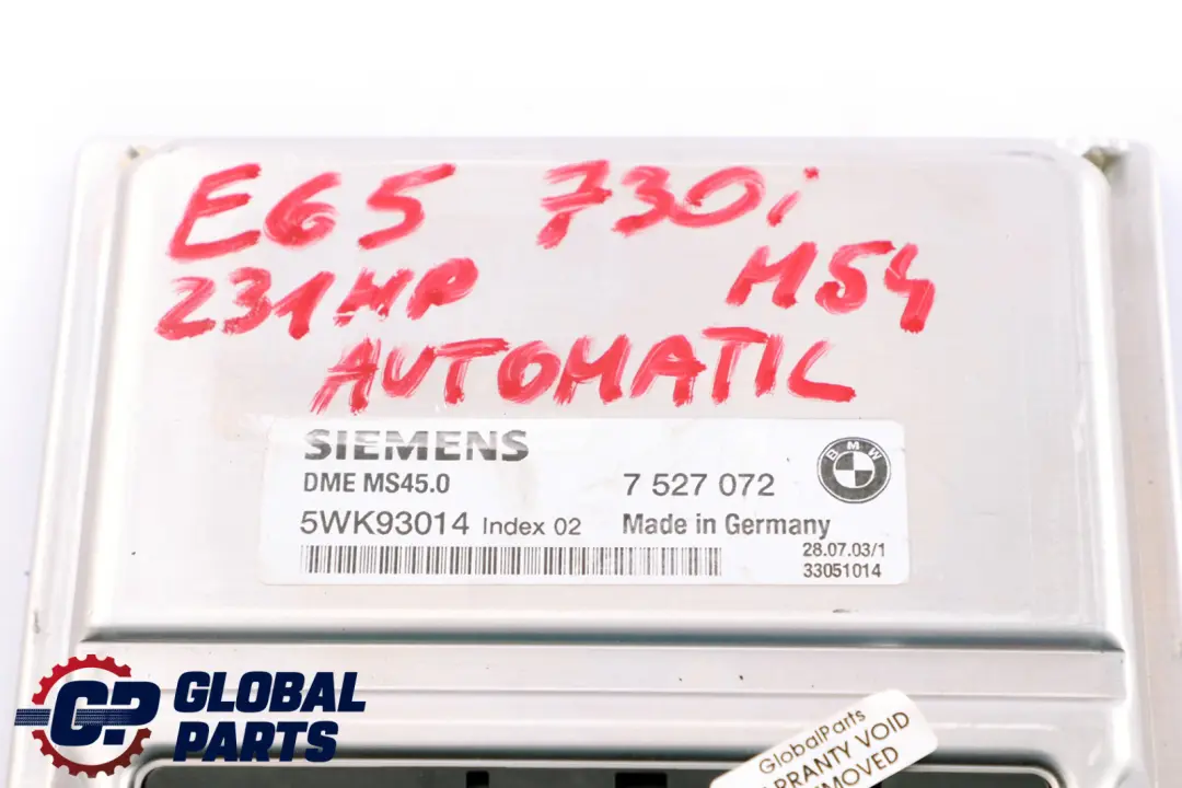 BMW E60 520i M54 170HP Engine ECU Kit DME + CAS2 + Key Automatic - SKU 7527072-1 - Part number 7527072