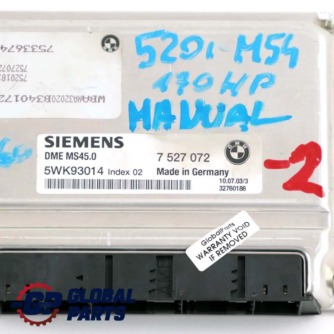 M54 170HP Engine Control Unit ECU Kit DME + CAS2 Key Manual to BMW E60 520i with Part number 7527072 BMW E60 520i M54 170HP Engine Control Unit ECU Kit DME + CAS2 Key Manual - SKU 7527072-2 - Part number 7527072