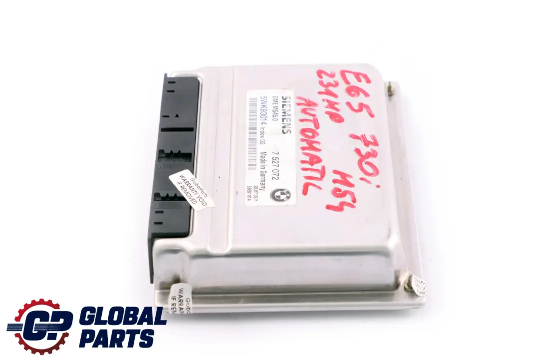730i M54 Engine Control Unit DME Automatic to BMW E60 E65 Petrol 530i with Part number 7527072 BMW E60 E65 Petrol 530i 730i M54 Engine Control Unit DME Automatic - SKU 7527072 - Part number 7527072