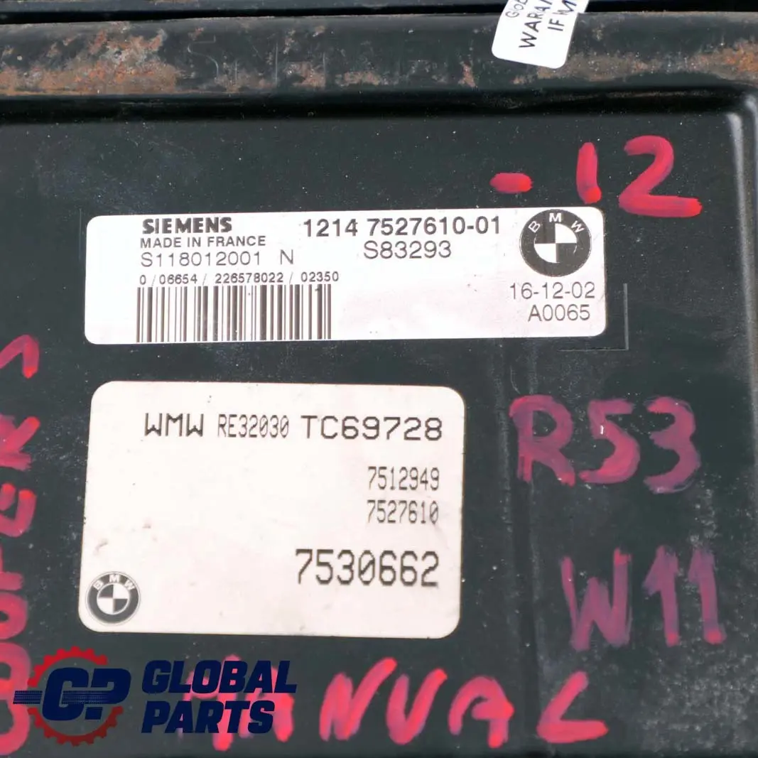 170HP Engine ECU Kit DME + EWS + 2 Keys Manual to Mini Cooper S R53 W11 with Part number 7527610 Mini Cooper S R53 W11 170HP Engine ECU Kit DME + EWS + 2 Keys Manual - SKU 7527610-12 - Part number 7527610