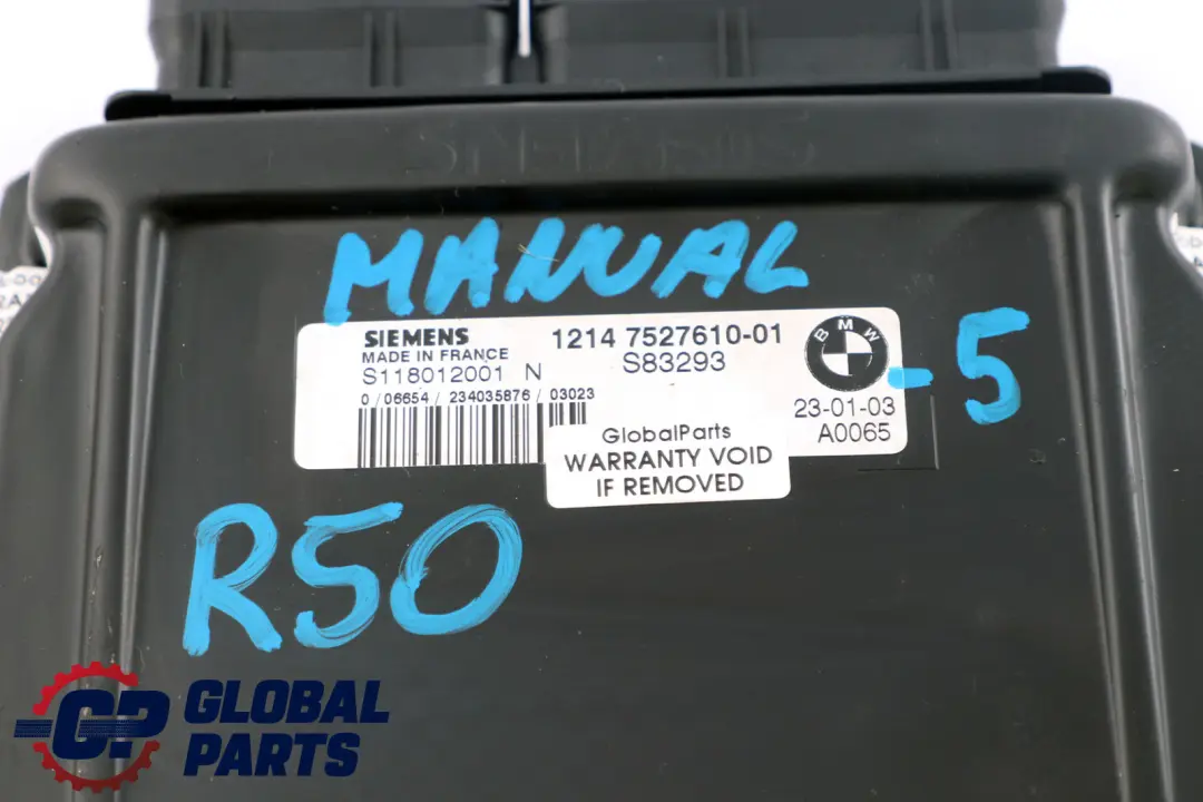 Control Unit DME Manual to Mini Cooper One R50 R52 W10 Engine with Part number 7527610 Mini Cooper One R50 R52 W10 Engine Control Unit DME Manual - SKU 7527610-5 - Part number 7527610