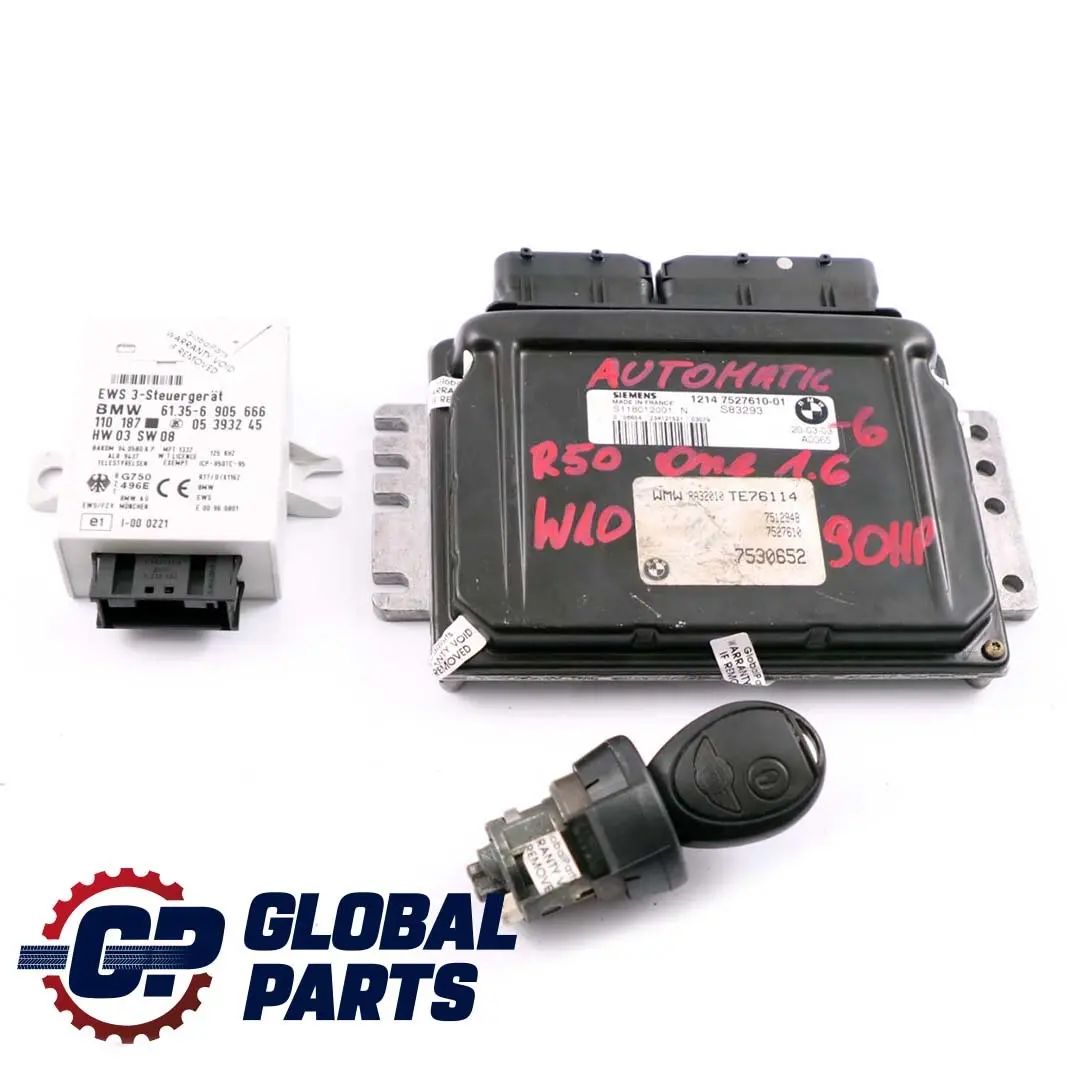 90HP Motore ECU Kit DME EWS Chiave Automatico per MINI R50 One 1.6 W10 con numero di parte 7527610 MINI R50 One 1.6 W10 90HP Motore ECU Kit DME EWS Chiave Automatico - SKU 7527610-6 - Numero di parte 7527610
