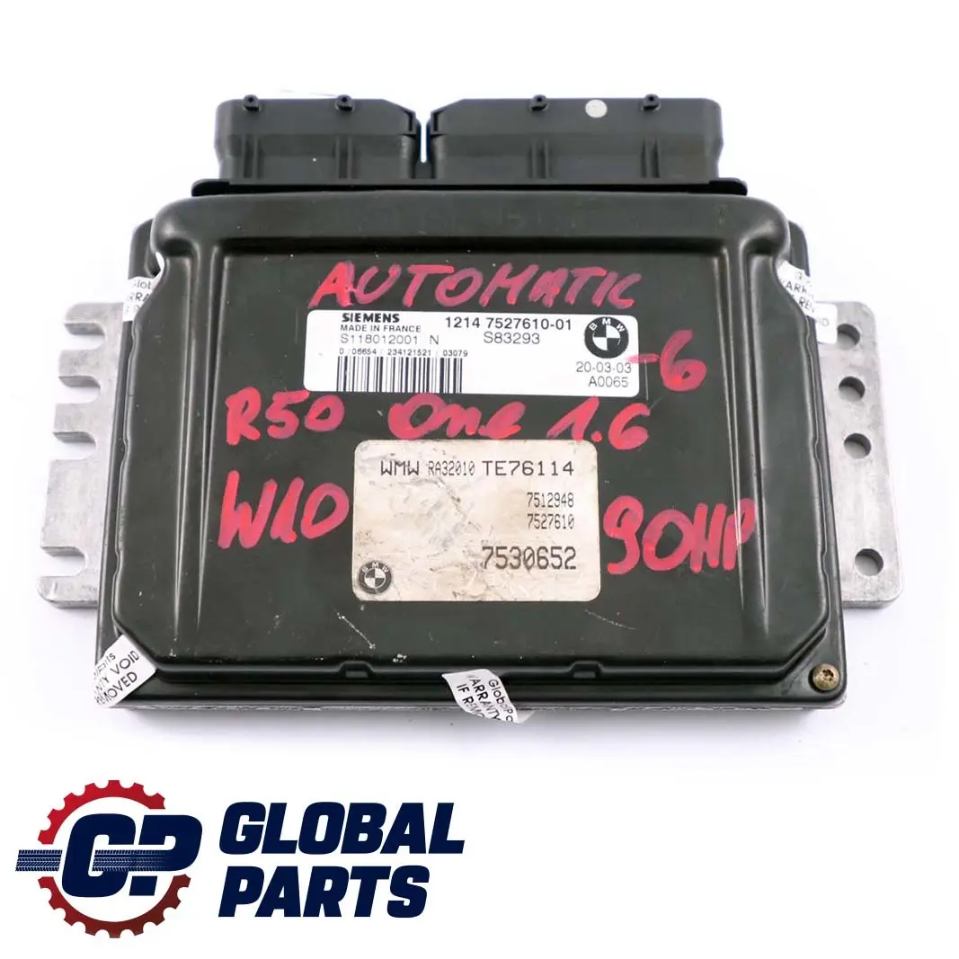 MINI R50 One 1.6 W10 90HP Motor Kit ECU DME EWS Llave Automatico - SKU 7527610-6 - Número de pieza 7527610
