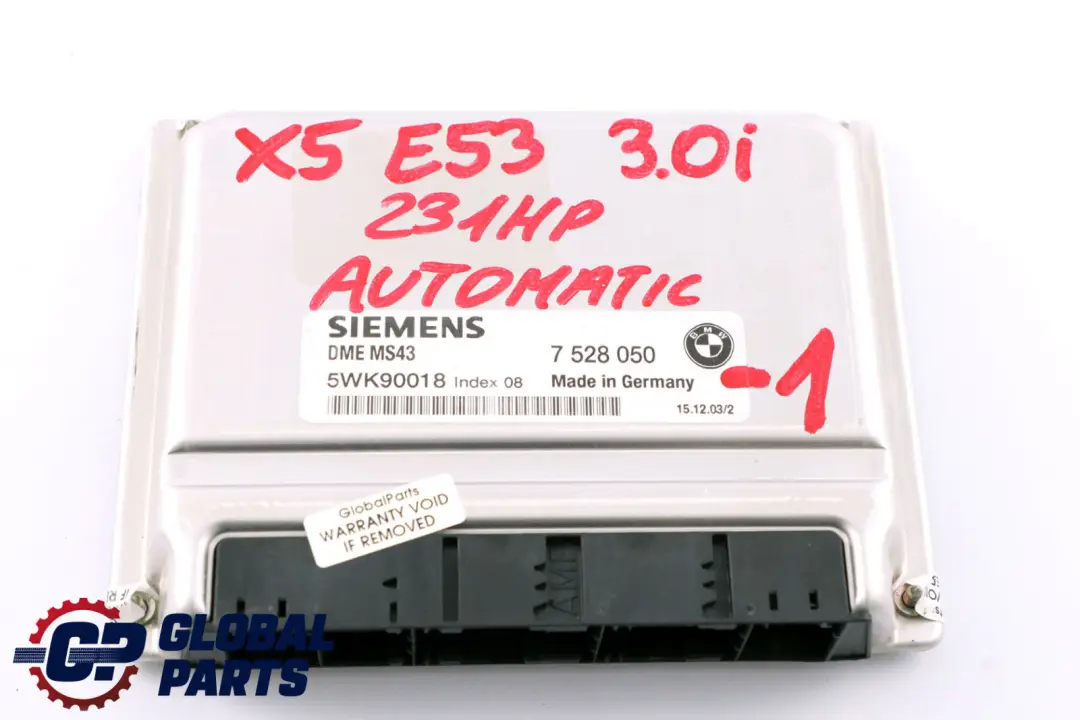 M54 231HP ECU Kit DME + EWS3+ Key Automatic to BMW X5 Series E53 3.0i with Part number 7528050 BMW X5 Series E53 3.0i M54 231HP ECU Kit DME + EWS3+ Key Automatic - SKU 7528050-1 - Part number 7528050