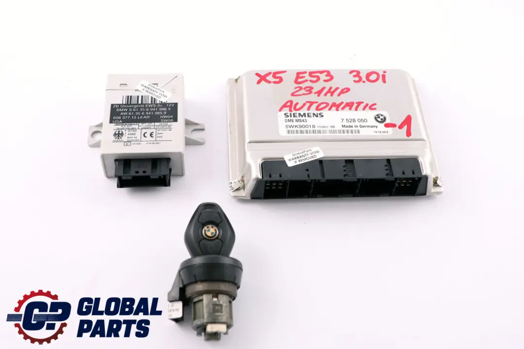 M54 231HP ECU Kit DME + EWS3+ Key Automatic to BMW X5 Series E53 3.0i with Part number 7528050 BMW X5 Series E53 3.0i M54 231HP ECU Kit DME + EWS3+ Key Automatic - SKU 7528050-1 - Part number 7528050