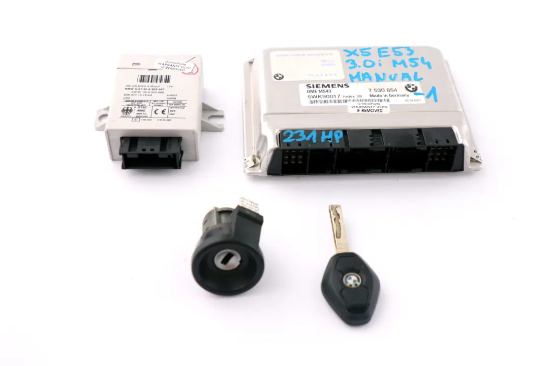 M54 231HP ECU Kit DME + EWS III + Key Manual to BMW X5 Series E53 3.0i with Part number 7530854 BMW X5 Series E53 3.0i M54 231HP ECU Kit DME + EWS III + Key Manual - SKU 7530854-1 - Part number 7530854