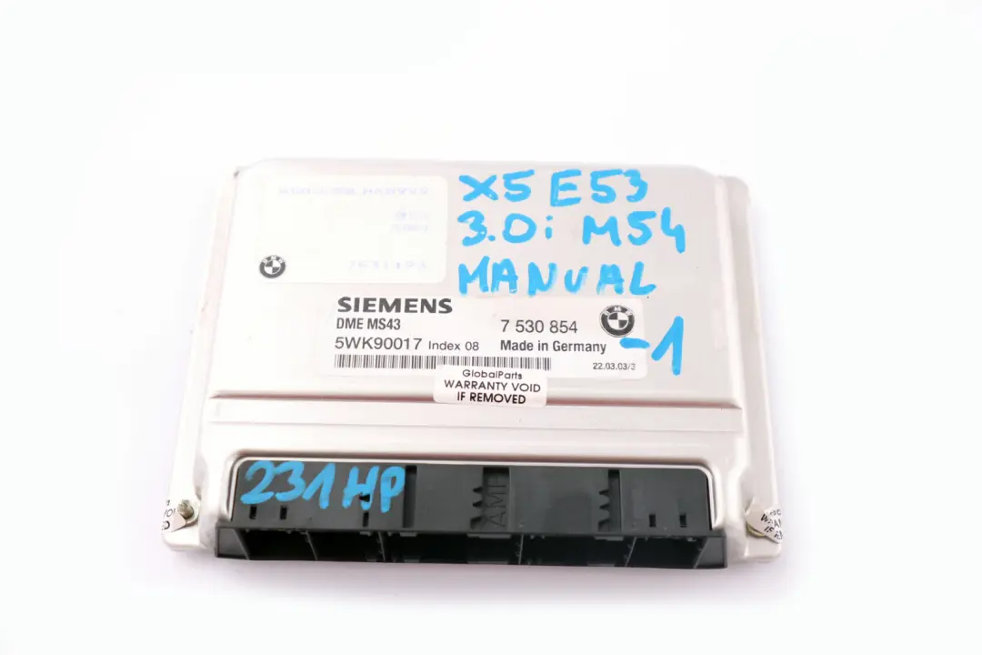 M54 231HP ECU Kit DME + EWS III + Key Manual to BMW X5 Series E53 3.0i with Part number 7530854 BMW X5 Series E53 3.0i M54 231HP ECU Kit DME + EWS III + Key Manual - SKU 7530854-1 - Part number 7530854