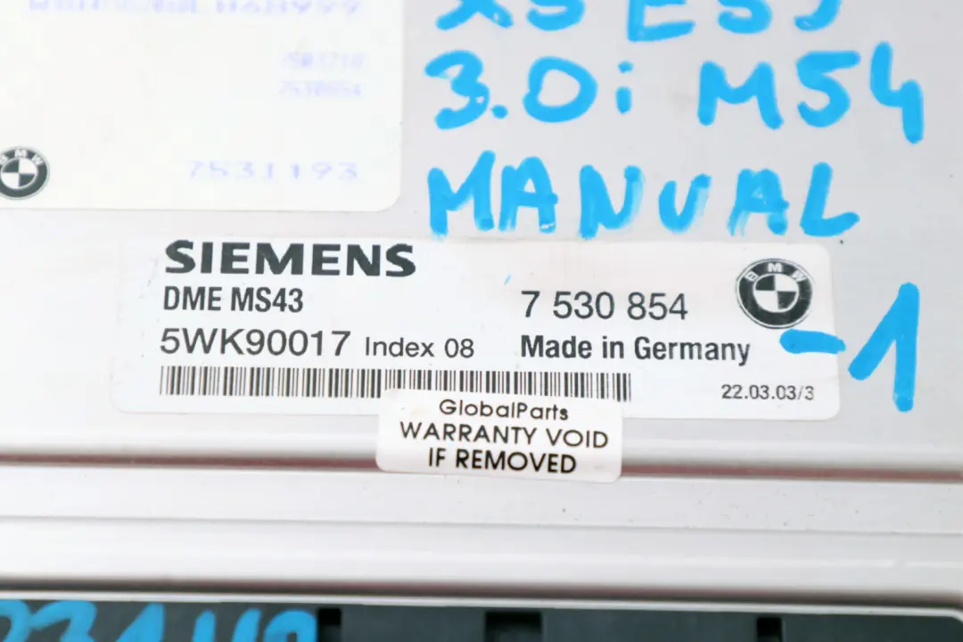 BMW X5 Series E53 3.0i M54 231HP ECU Kit DME + EWS III + Key Manual - SKU 7530854-1 - Part number 7530854