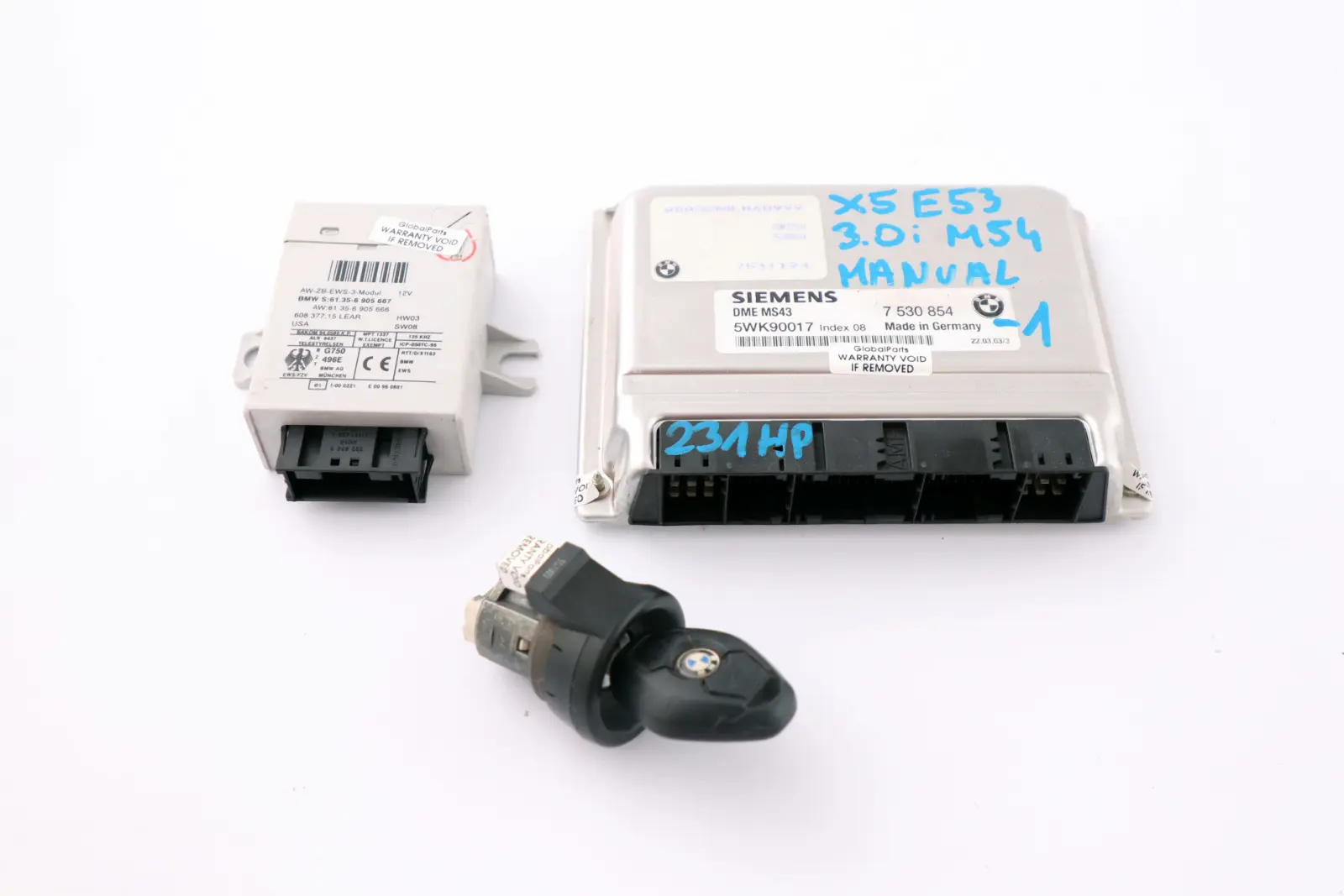 BMW X5 Series E53 3.0i M54 231HP ECU Kit DME + EWS III + Key 7530854 Manual
