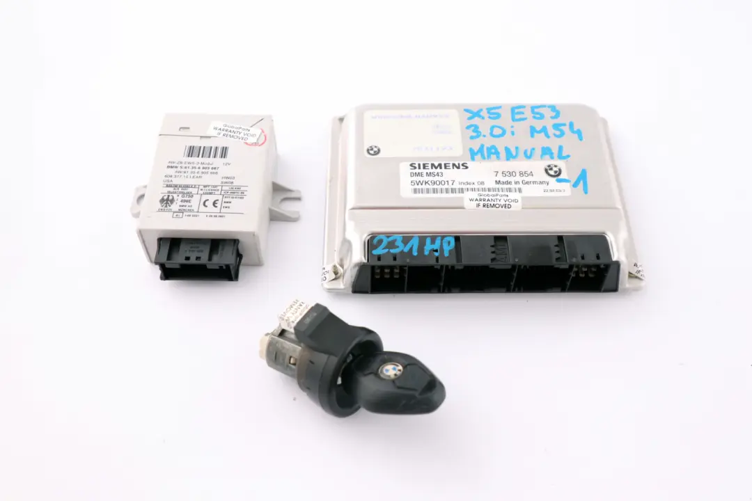 M54 231HP ECU Kit DME + EWS III + Key Manual to BMW X5 Series E53 3.0i with Part number 7530854 BMW X5 Series E53 3.0i M54 231HP ECU Kit DME + EWS III + Key Manual - SKU 7530854-1 - Part number 7530854