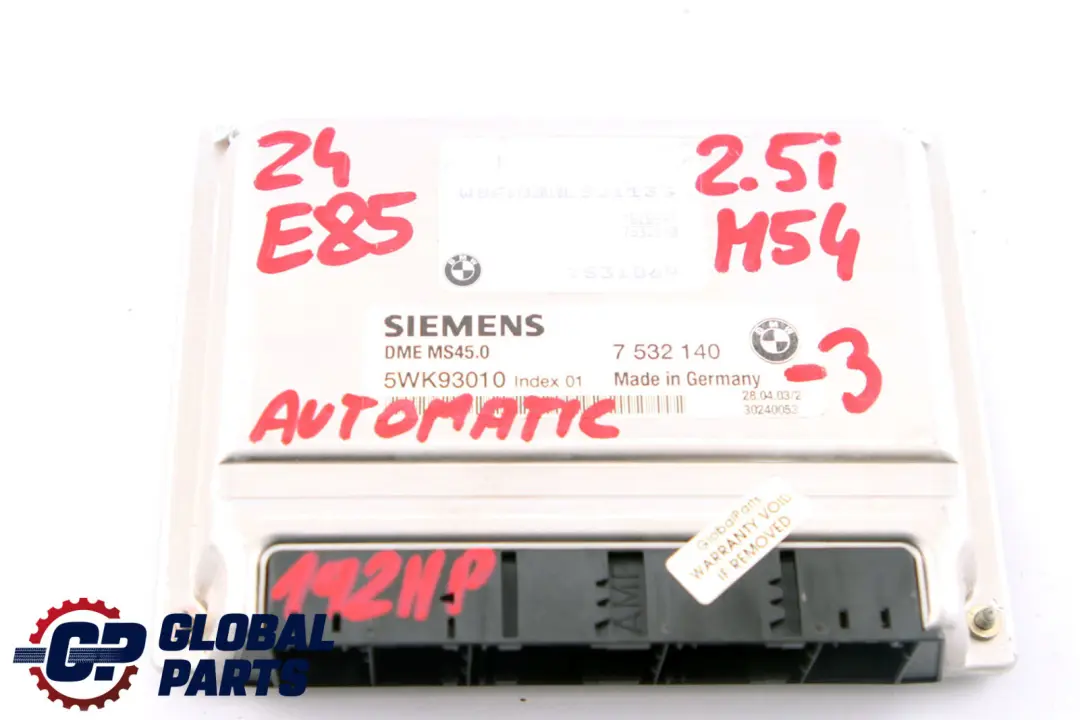 BMW Z4 Series E85 Roadster 2.5i M54 192HP ECU Kit DME EWS3 Key Automatic - SKU 7532140-3 - Part number 7532140