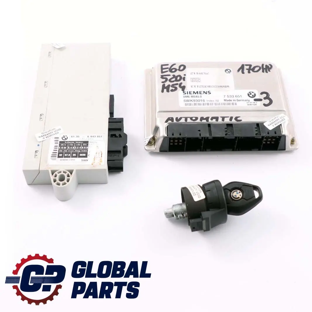 BMW 5 E60 520i M54 170PS ecu Kit Dme Commande + CAS2 Automatique - SKU 7533651-3 - Numéro de pièce 7533651