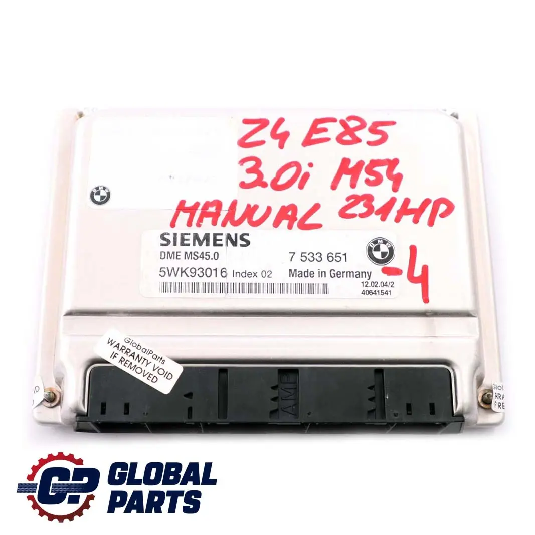 BMW Z4 Series E85 3.0i M54 231HP ECU Kit DME + EWS3 + Key Manual - SKU 7533651-4 - Part number 7533651