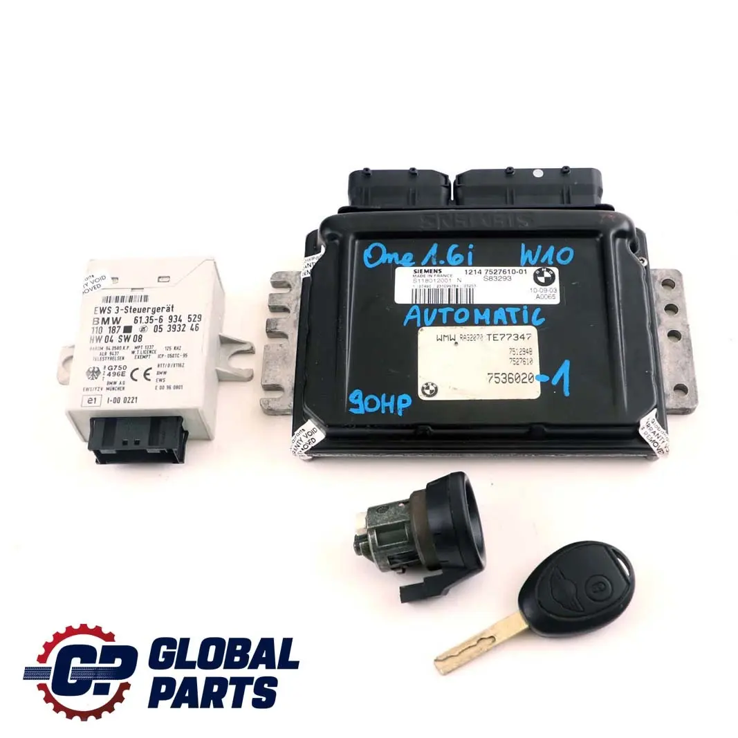 MINI One R50 1.6i W10 90HP Engine ECU KIT DME 7527610 + Key Automatic - SKU 7536020-1 - Part number 7536020