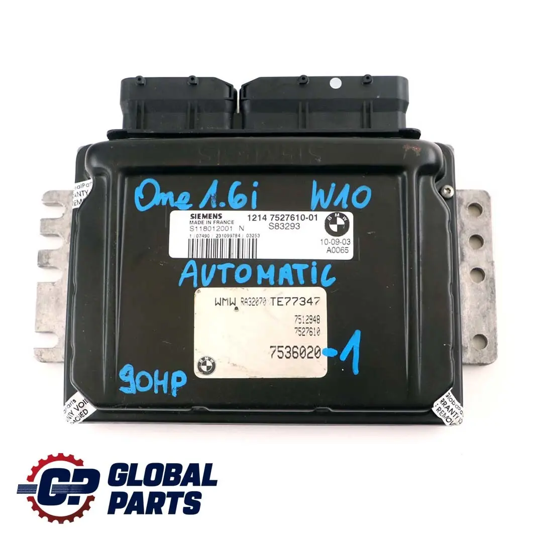 90HP Engine ECU KIT DME 7527610 + Key Automatic to MINI One R50 1.6i W10 with Part number 7536020 MINI One R50 1.6i W10 90HP Engine ECU KIT DME 7527610 + Key Automatic - SKU 7536020-1 - Part number 7536020