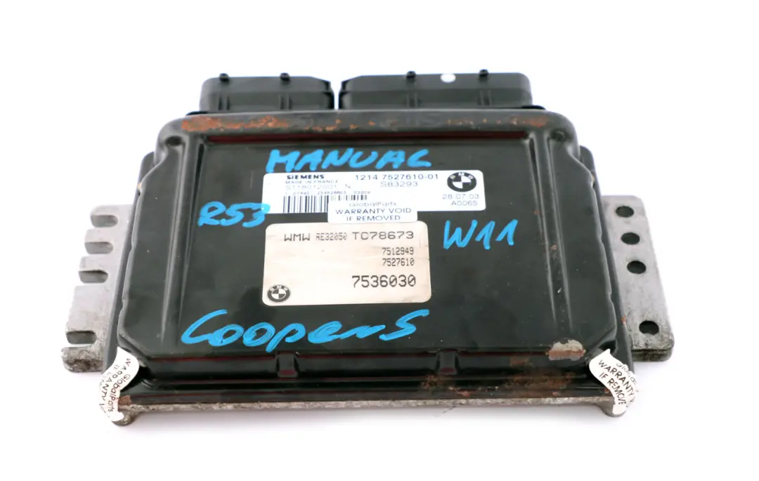 Mini Cooper S R53 Petrol W11 Engine Control Unit ECU DME 7527610 - SKU 7536030 - Part number 7536030