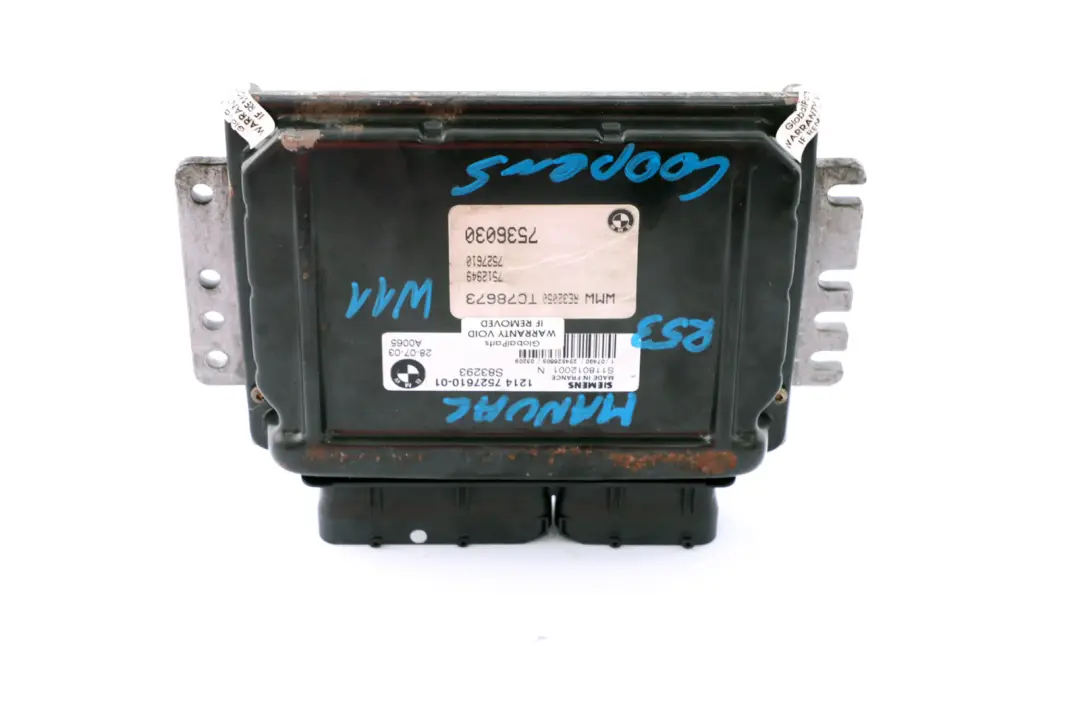 Essence W11 Unité De Contrôle Moteur ECU DME 7527610 pour Mini Cooper S R53 à propos du numéro de pièce 7536030 Mini Cooper S R53 Essence W11 Unité De Contrôle Moteur ECU DME 7527610 - SKU 7536030 - Numéro de pièce 7536030