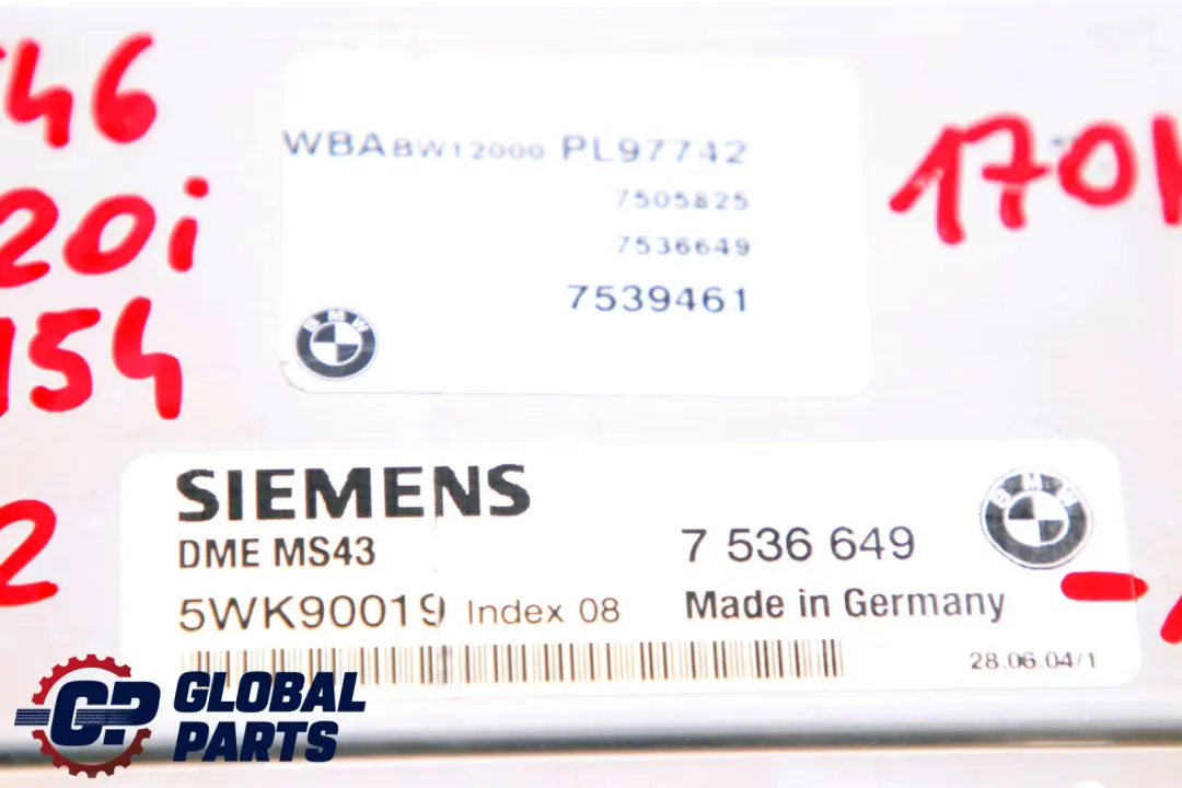 BMW 3 Series E46 320i Petrol M54 170HP ECU Kit DME + EWS3 + Key Automati - SKU 7536649-1 - Part number 7536649
