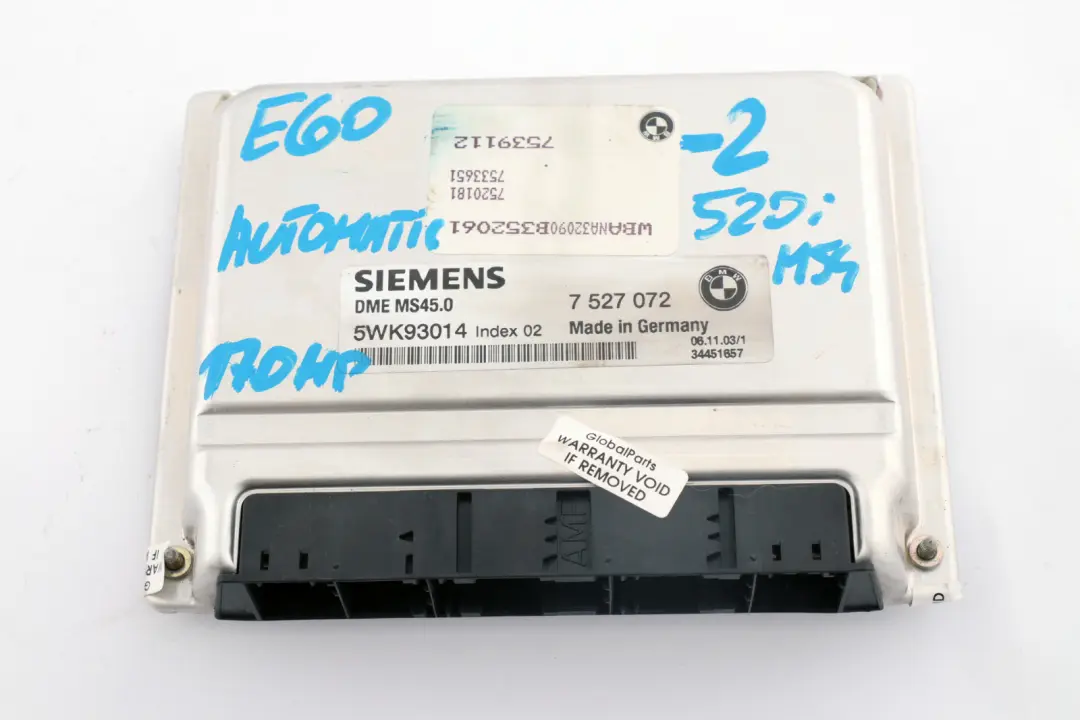 BMW 5 Series E60 520i M54 170HP ECU Kit DME CAS2 + Key + Steering Column - SKU 7539112-2 - Part number 7539112