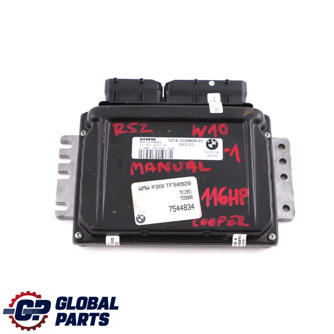 MINI Cooper R50 R52 1.6i W10 116HP Engine ECU Kit DME EWS Key Manual - SKU 7539808-1 - Part number 7539808