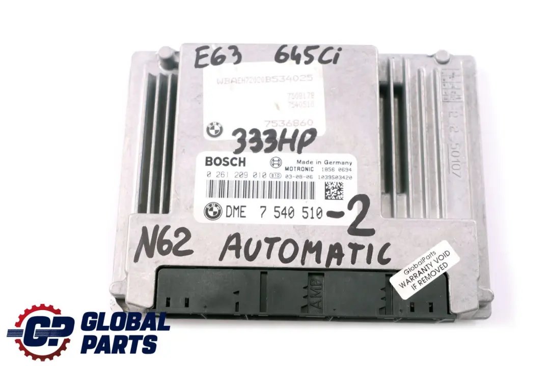 BMW 5 6 Series E60 E63 545i 645Ci N62 Engine ECU KIT DME + CAS2 + Key - SKU 7540510-2 - Part number 7540510