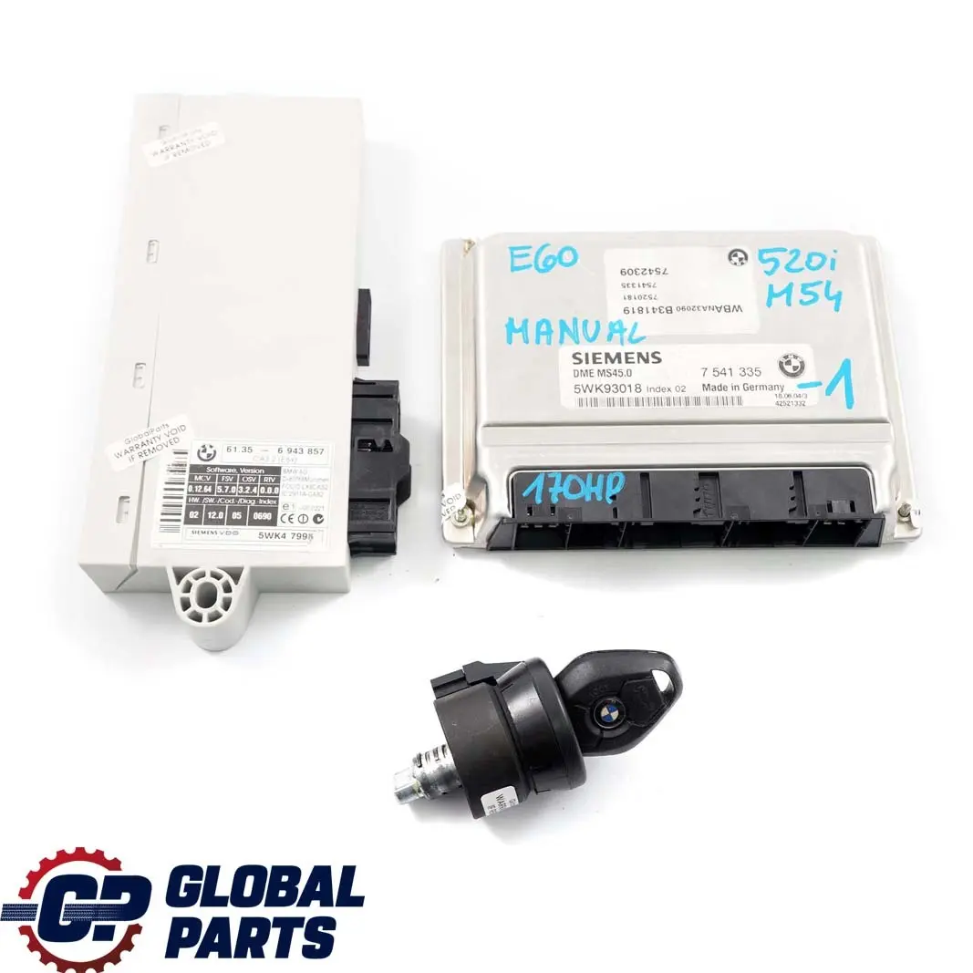 BMW E60 520i M54 170HP Engine Control Unit ECU Kit DME CAS2 Key Manual - SKU 7541335-1 - Part number 7541335