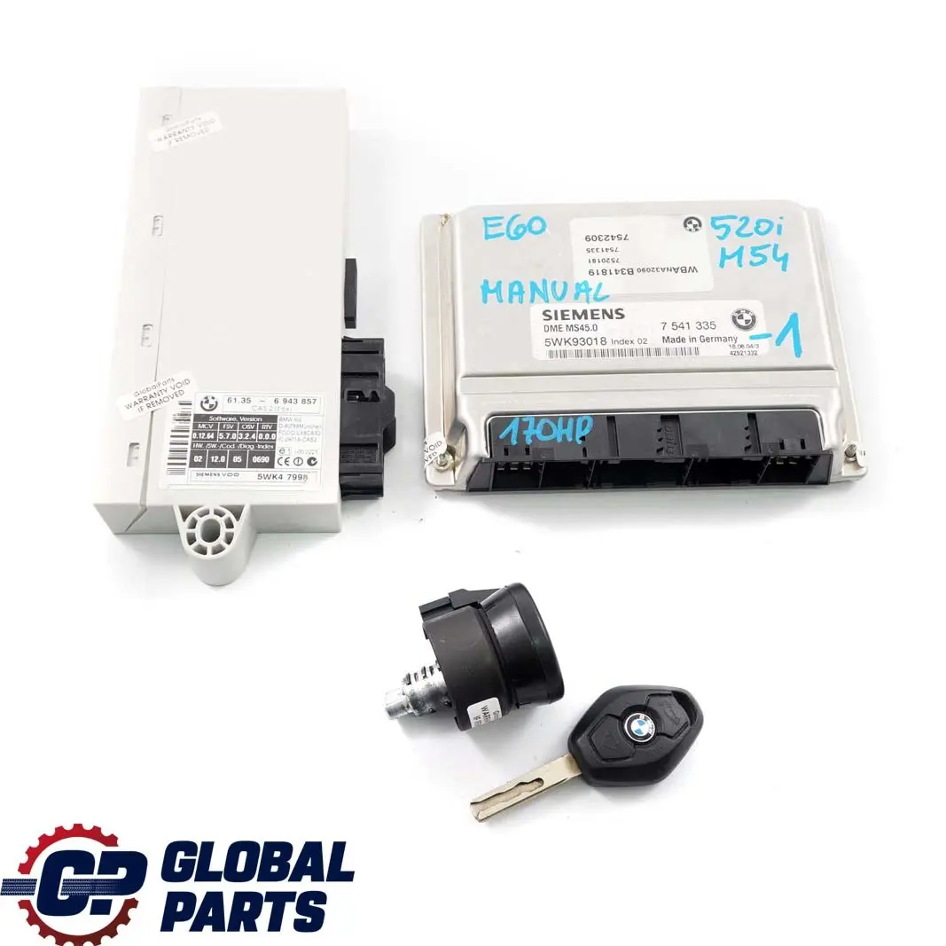 BMW E60 520i M54 170HP Engine Control Unit ECU Kit DME CAS2 Key Manual - SKU 7541335-1 - Part number 7541335