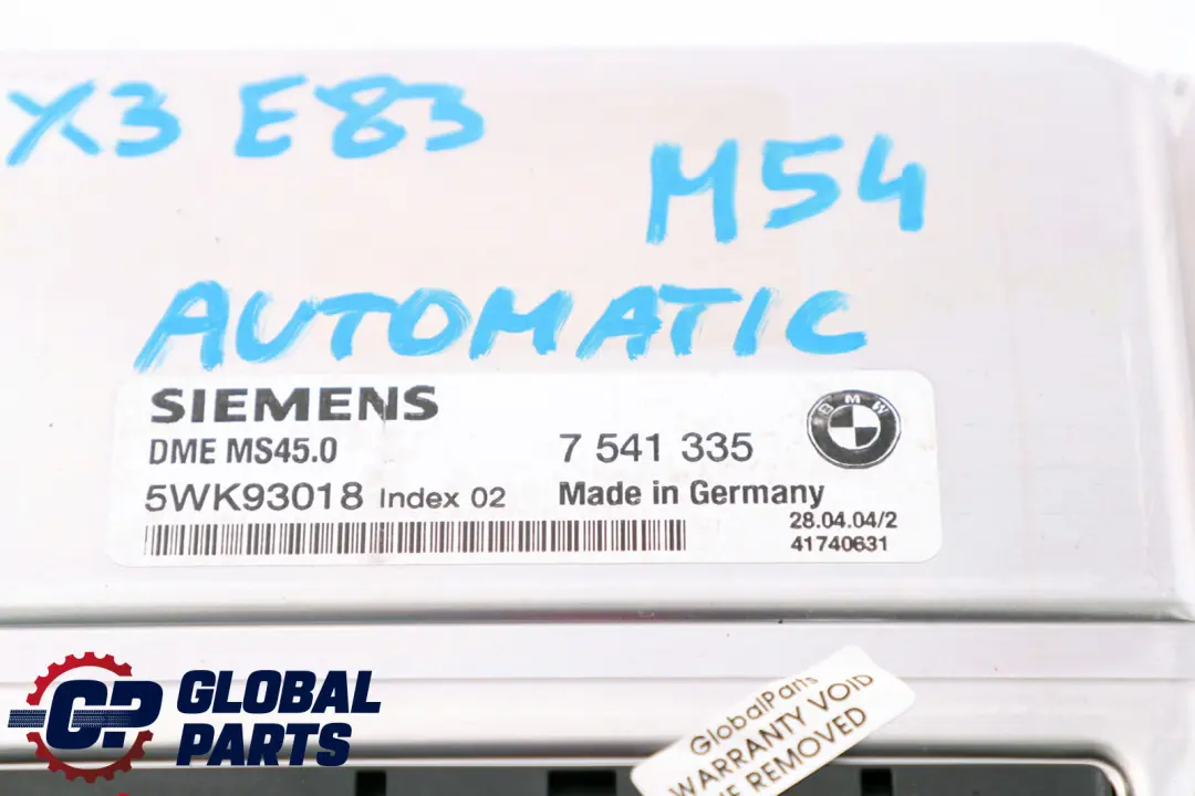M54 Benzin Automatikgetriebe ECU Steuergerät DME für BMW 5 X3 er E60 E61 E83 mit Teilenummer 7541335 BMW 5 X3 er E60 E61 E83 M54 Benzin Automatikgetriebe ECU Steuergerät DME - SKU 7541335 - Teilenummer 7541335