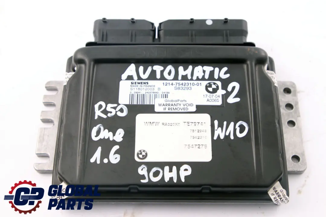 90HP Engine ECU Kit DME EWS3 Key Automatic to MINI One 1.6i R50 Petrol W10 with Part number 7542310 MINI One 1.6i R50 Petrol W10 90HP Engine ECU Kit DME EWS3 Key Automatic - SKU 7542310-2 - Part number 7542310