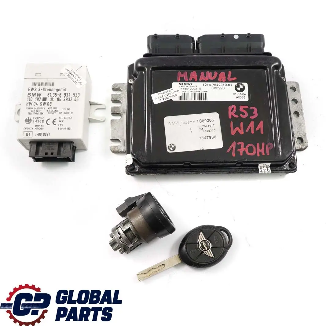 Mini Cooper R53 W11 170CV Motor Gasolina Kit ECU DME 7542310 EWS3 + Llave Manual - SKU 7542310-6 - Número de pieza 7557395
