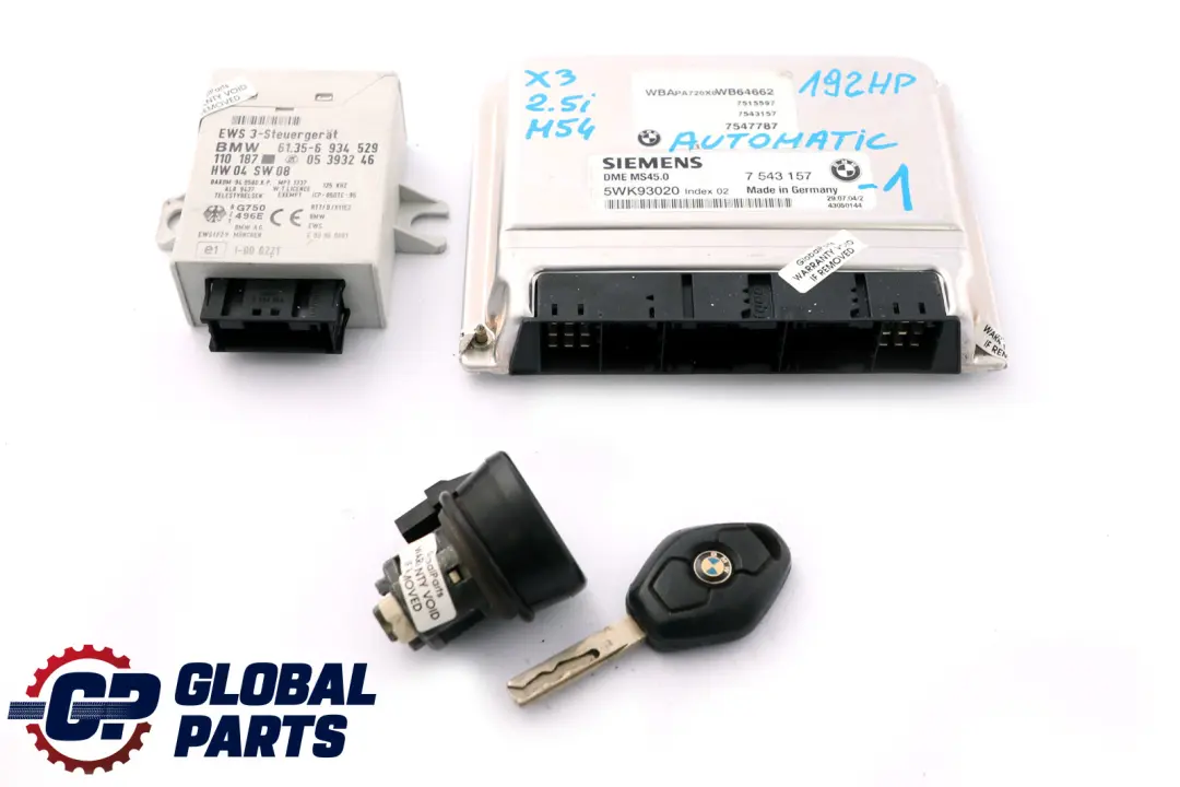 BMW X3 Series E83 2.5i M54 192PS ECU Steuergerät DME EWS3 + Schlüssel - SKU 7543157-1 - Teilenummer 7543157