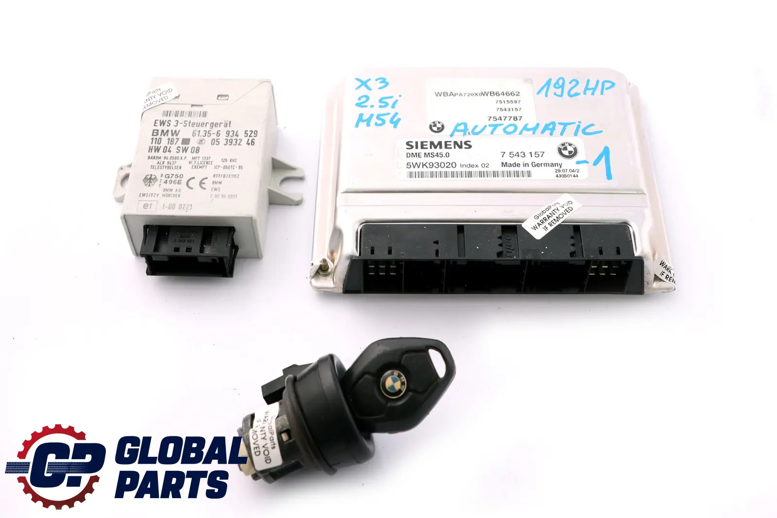 BMW X3 Series E83 2.5i M54 192PS ECU Steuergerät 7543157 DME EWS3 + Schlüssel