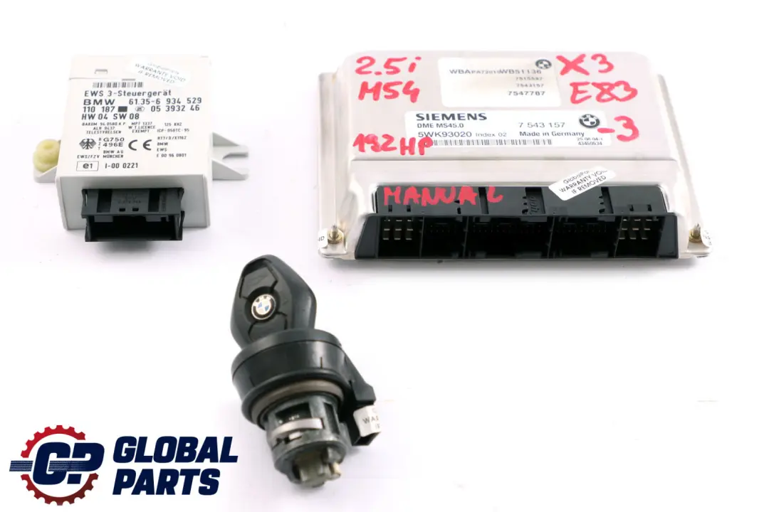 M54 192HP ECU Kit DME + EWS3 + Key Manual to BMW X3 Series E83 2.5i with Part number 7543157 BMW X3 Series E83 2.5i M54 192HP ECU Kit DME + EWS3 + Key Manual - SKU 7543157-3 - Part number 7543157