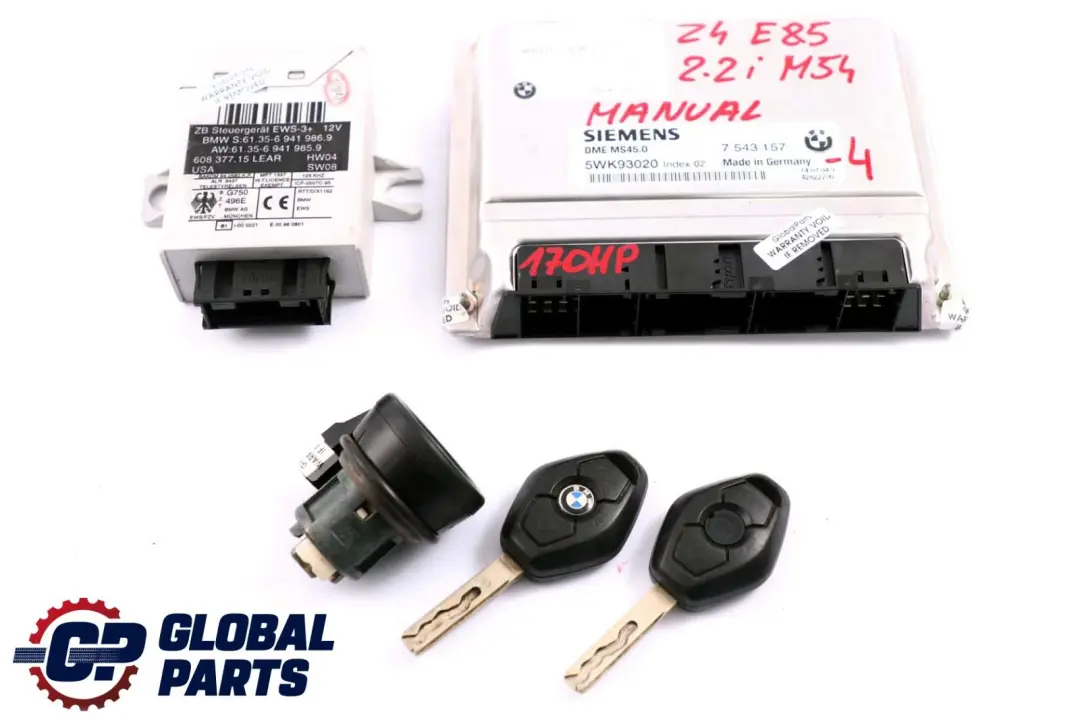 BMW Z4 E85 2.2i Engine M54 170HP ECU Kit DME + EWS3 + 2 Keys Manual - SKU 7543157-4 - Part number 7543157