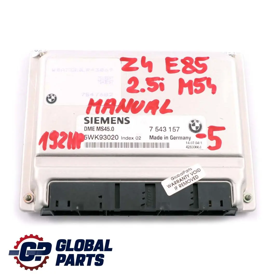 M54 192PS ECU Steuergerät DME EWS3 + Schlüssel für BMW Z4 E85 2.5i Motor mit Teilenummer 7543157 BMW Z4 E85 2.5i Motor M54 192PS ECU Steuergerät DME EWS3 + Schlüssel - SKU 7543157-5 - Teilenummer 7543157
