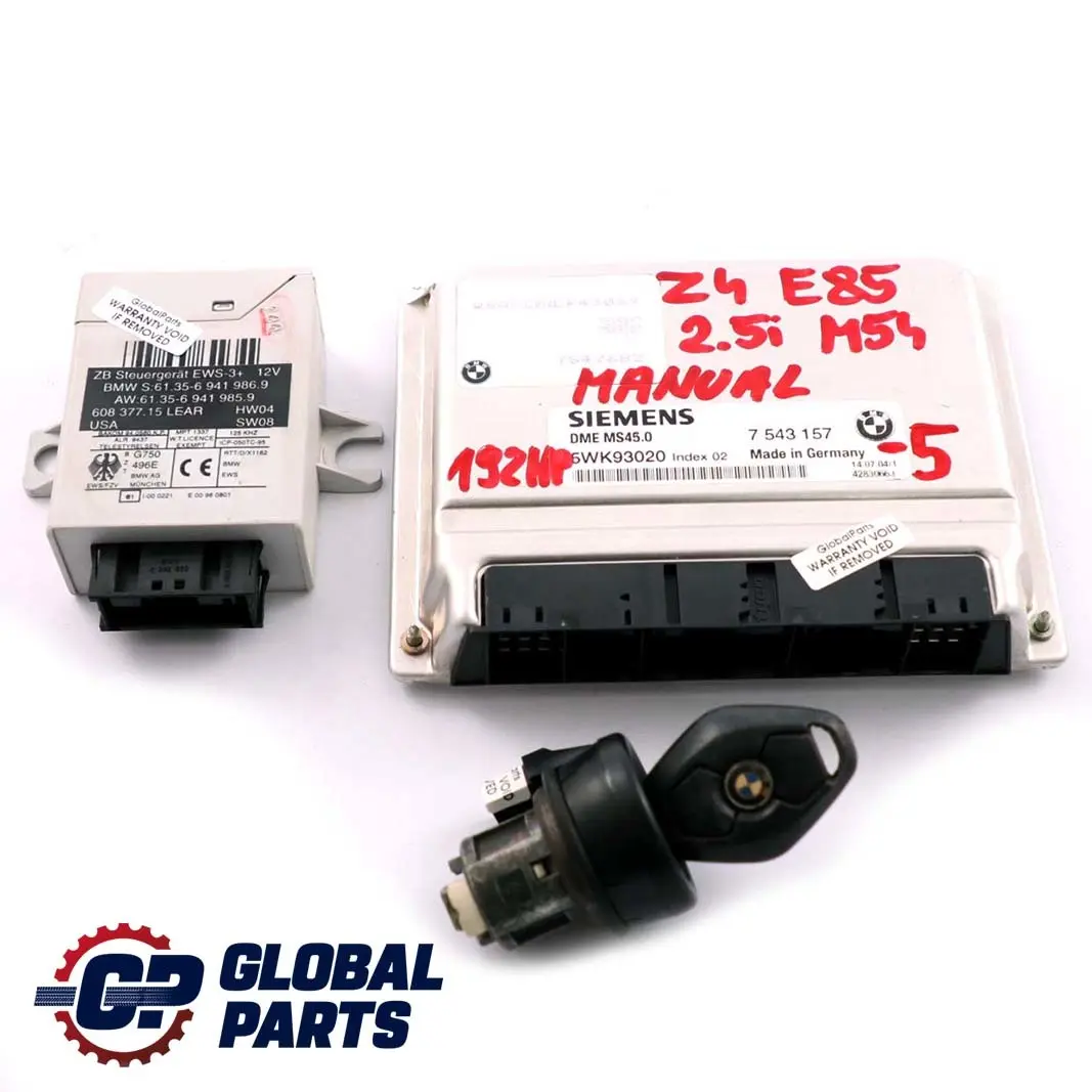 M54 192PS ECU Steuergerät DME EWS3 + Schlüssel für BMW Z4 E85 2.5i Motor mit Teilenummer 7543157 BMW Z4 E85 2.5i Motor M54 192PS ECU Steuergerät DME EWS3 + Schlüssel - SKU 7543157-5 - Teilenummer 7543157
