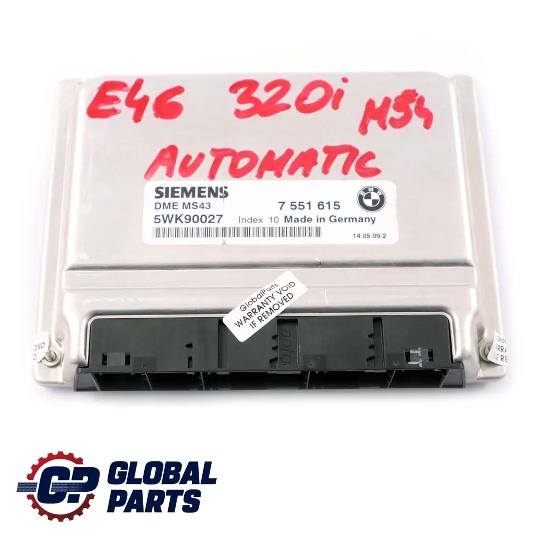320Ci 320i M54 Engine Control Unit ECU DME MS43 7551615 Automatic to BMW E46 with Part number 7545422 BMW E46 320Ci 320i M54 Engine Control Unit ECU DME MS43 7551615 Automatic - SKU 7545422 - Part number 7545422