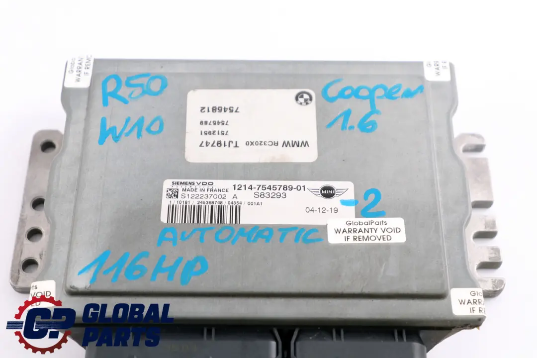 116CV Motor Kit ECU DME EWS Liave Automatico para MINI Cooper R50 W10 con número de pieza 7545789 MINI Cooper R50 W10 116CV Motor Kit ECU DME EWS Liave Automatico - SKU 7545789-2 - Número de pieza 7545789