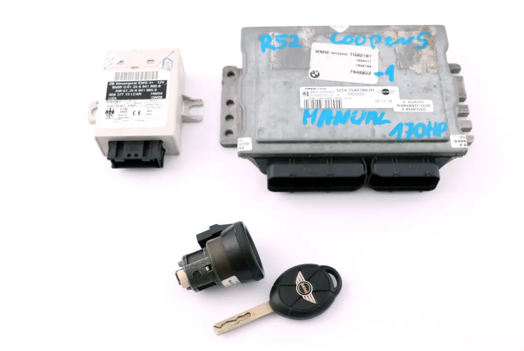 170HP Petrol Engine ECU Kit EWS3 + Key Manual to BMW MINI Cooper S R52 W11 with Part number 7545822 BMW MINI Cooper S R52 W11 170HP Petrol Engine ECU Kit EWS3 + Key Manual - SKU 7545822-1 - Part number 7545822