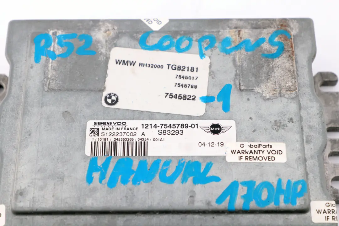 BMW MINI Cooper S R52 W11 170HP Petrol Engine ECU Kit EWS3 + Key Manual - SKU 7545822-1 - Part number 7545822