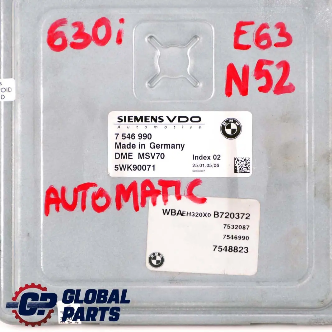 BMW E60 E63 E64 530i 630i N52 258HP ECU Kit DME + CAS2 + Key Automatic - SKU 7546990-1 - Part number 7546990
