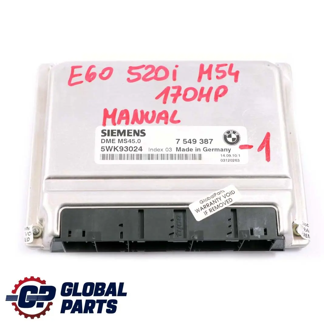 M54 170HP Engine Control Unit ECU Kit DME + CAS2 Key Manual to BMW E60 520i with Part number 7549387 BMW E60 520i M54 170HP Engine Control Unit ECU Kit DME + CAS2 Key Manual - SKU 7549387-1 - Part number 7549387